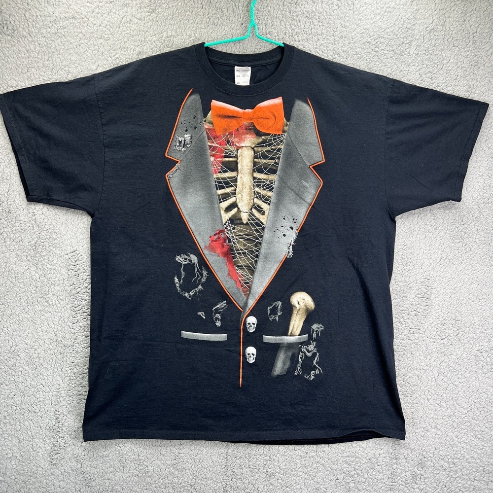 Halloween Shirt Mens Large 2XL Black Crew Neck Bones Skull Funny Skeleton Horror